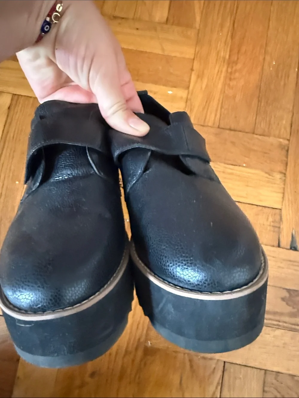 Eileen Fisher Black Textured Leather Slip-On wedge Loafers